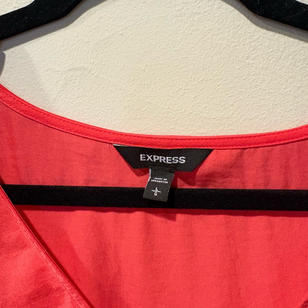 Express Coral Tie-Front Blouse in Bright Coral - Picture 5 of 6